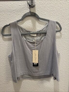 Allie Rose  Light Gray Sleeveless Linen Crop Tank